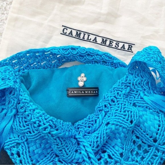 Camila Mesar Maxi Amor Dormido Mochila Drawstring Bucket Bag NWT Turquoise - Picture 11 of 13